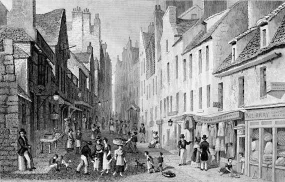 Engraving in 'Modern Athens'  -  St Mary's Wynd from The Pleasance
