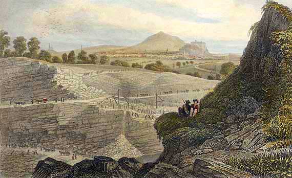Engraving from 'Modern Athens'  -  hand-coloured -  Craigleith Quarry