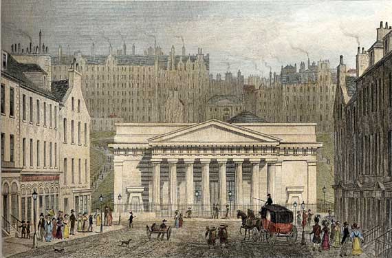 Engraving from 'Modern Athens'  -  hand-coloured  -  The Royal Institution