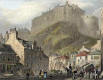 Engraving in 'Modern Athens'  -  hand-coloured  -  Edinburgh Castle from the Vennel