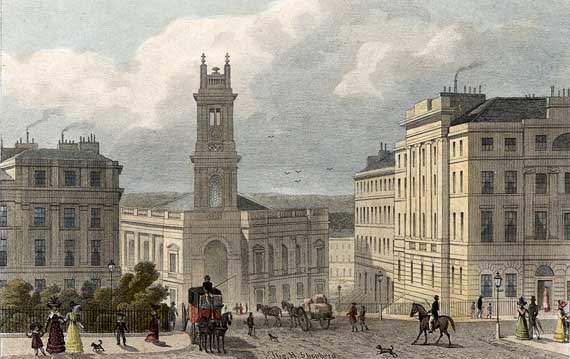Engraving from 'Modern Athens' - hand-coloured - St Stephen's Church
