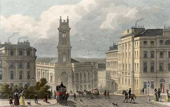 Engraving from 'Modern Athens'  -  hand-coloured  -  St Stephen's Church