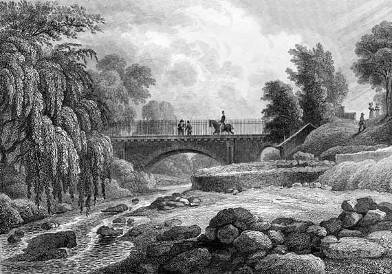 Engraving from "Modern Athens"  -  published 1829  -  The Water of Leith at Stockbridge