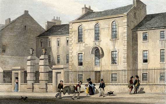 Engraving from 'Modern Athens'  -  hand-coloured  -  Trades' Maiden Hospital