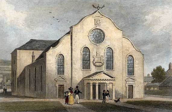 Engraving from 'Modern Athens'  -  hand-coloured  -  Canongate Church