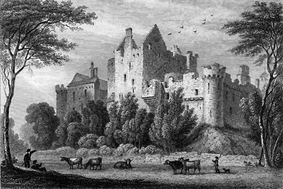 Engraving in 'Modern Athens' - Craigmillar Castle