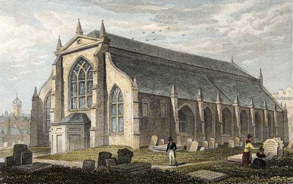 Engraving from 'Modern Athens'  -  hand-coloured  -  Greyfriars Church