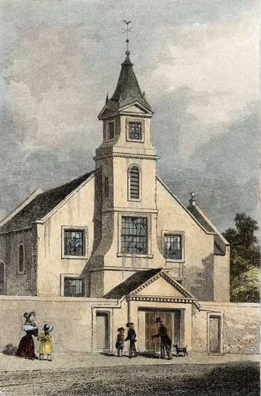 Engraving from 'Modern Athens'  -  hand-coloured  -  East St Cuthbert's Chapel