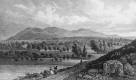 Engraving from "Modern Athens"  -  Published 1829  -  View of the Pentland Hills from Duddingston Loch in Queen's Park
