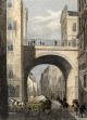 Engraving from 'Modern Athens'  -  hand-coloured  -  South Bridge from the Cowgate