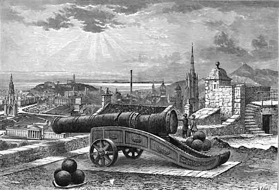 Engraving in 'Old & New Edinburgh -  Mons Meg at Edinburgh Castle