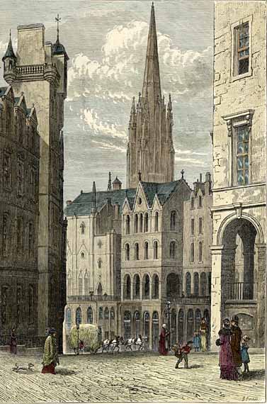 Engraving from 'Old & New Edinburgh'  -  Victoria Street and Victoria Terrace  (hand-coloured)