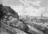 Engraving from 'Old & New Edinburgh'  -  Princes Street Gardens from the Mound