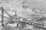 Engraving from 'Old & New Edinburgh'  -  Looking east along Princes Street towards the Nelson Monument on Calton Hill