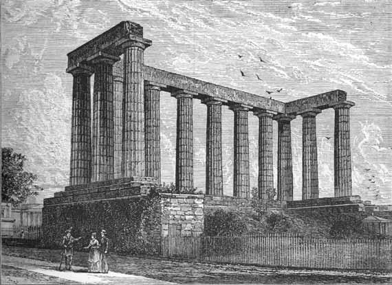 Engraving from 'Old & New Edinburgh'  -  The National Monument