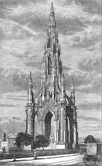 Engraving in 'Old & New Edinburgh'  -  The Scott Monument in Princes Street