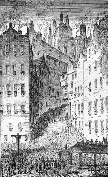 Engraving from 'Old & New Edinburgh'  -  Grassmarket and West Bow