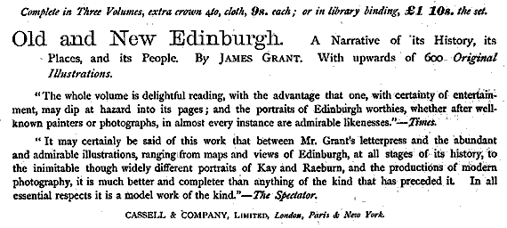 Advertisement for the book:  'Old & New Edinburgh'