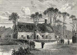 Engraving of old houses at Echo Bank, Newington