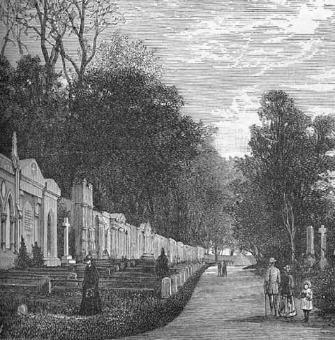 Engraving from 'Old & New Edinburgh'  -  Dean Cemetery