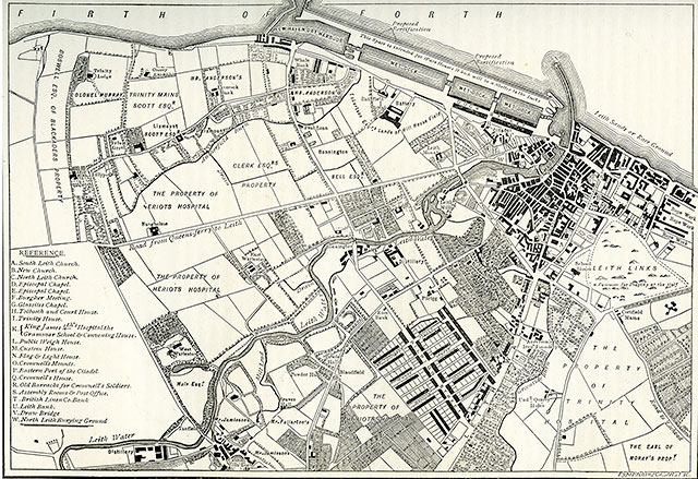 Engraving from 'Old & New Edinburgh'  -  Map of Leith, 1804