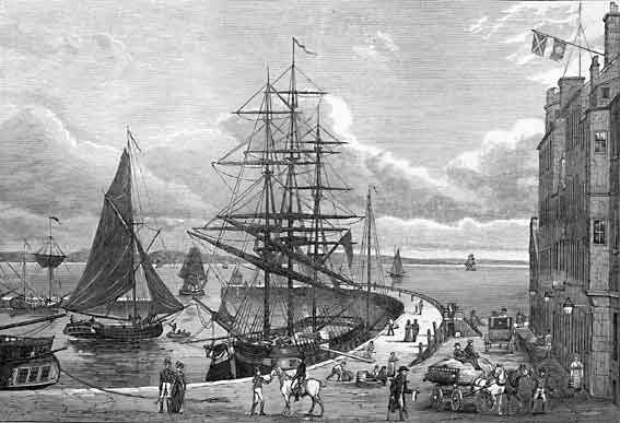 Engraving from 'Old & New Edinburgh'  -  Leith Pier and Harbour