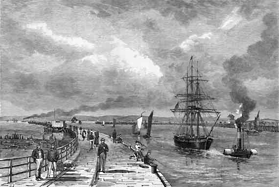 Engraving  from 'Old & New Edinburgh'  -  Leith  -  East and West Piers