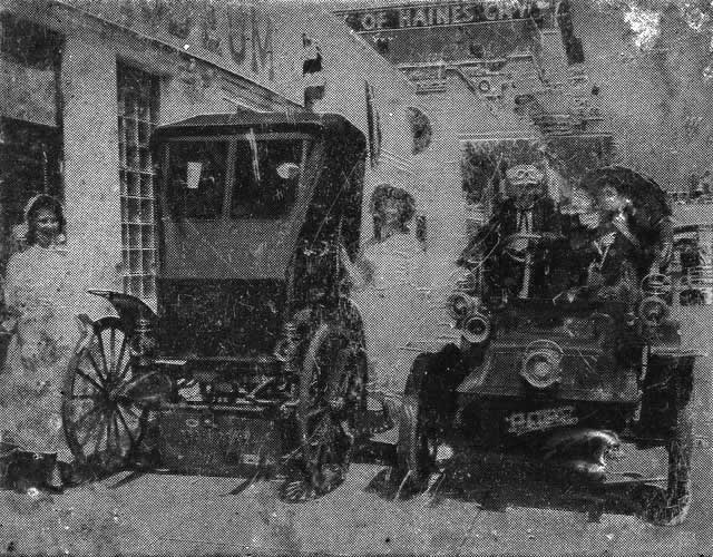 Engravings and Engravers  -  An example of the Photomechanical Process  -  Image in brown of two cars.