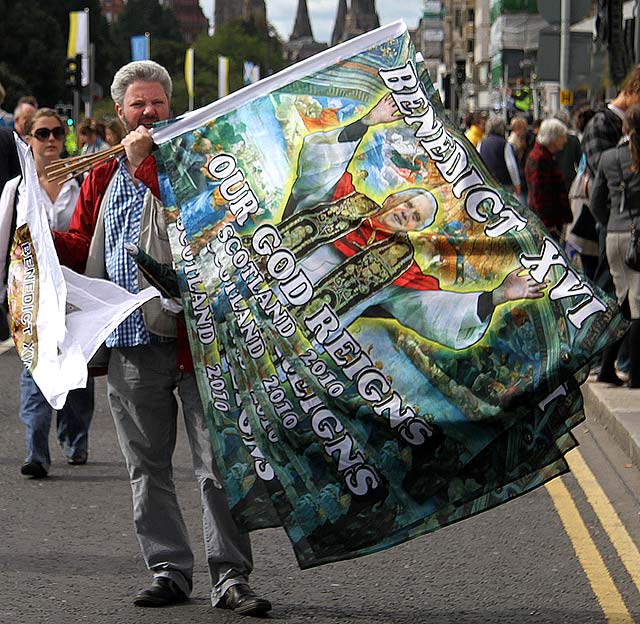 Princes Street, on the day of the visit by Pope Benedict XVI, September 16, 2010  -  Large flags for sale