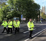 Princes Street, on the day of the visit by Pope Benedict XVI, September 16, 2010  -  Police arriving before the procession