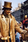 Street Entertainment  -  Golden Cycle Man in the Royal Mile during the Edinburgh Festival  -  August 2003