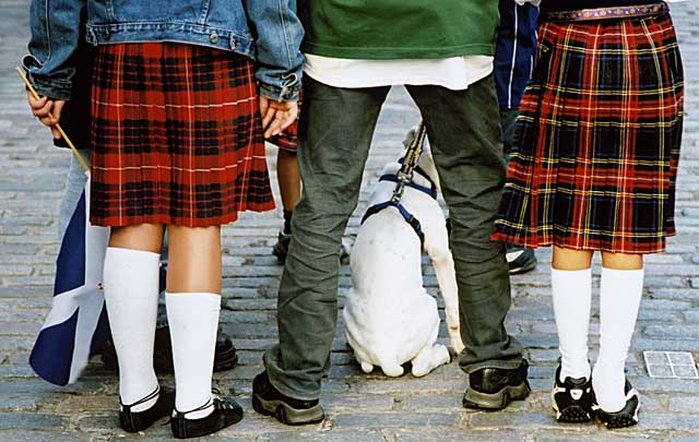 Edinburgh Festival Visitors - Kilts, Flag and Dog