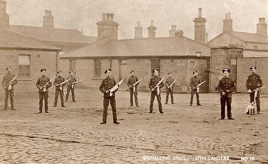 17th Lancers at Piershill Barracks  -  Signalling Drill  -  A&G Taylor Postcard, posted 1905