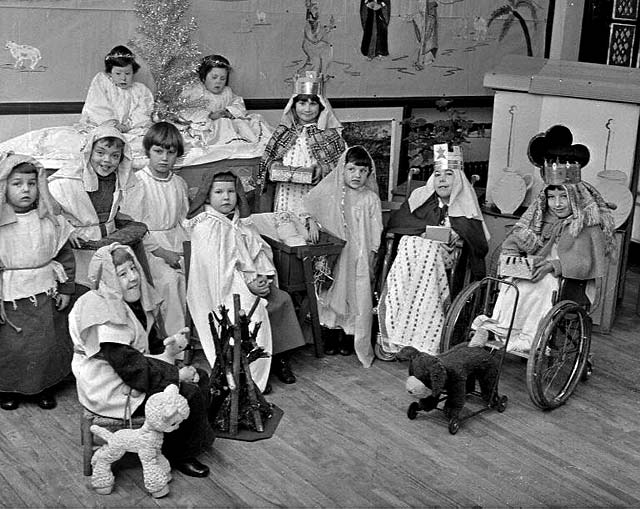 Challenger Lodge  -  Nativity Play by children of the British Polio Fellowship at Challenger Lodge  -  Photo published in 'The Scotsman', December 21, 1960