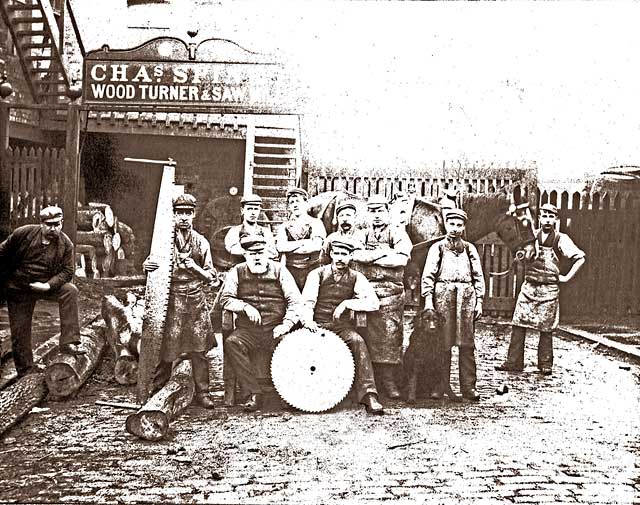 Charles Spinks, Sawmills - 10 men, a horse and a dog
