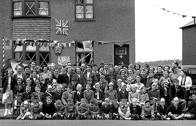 Photo taken on Coronation Day - June 2, 1953  -  Large Group  -  Where? 