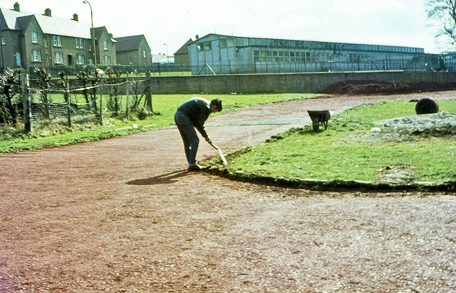 Preparing the new track at Fernieside for Liberton Lions at   -  1967 or 1968