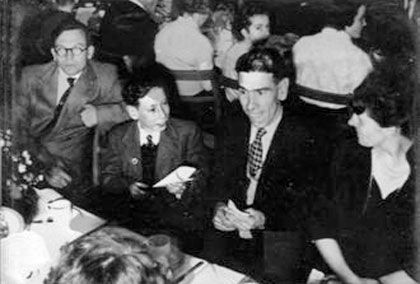 Presentation of Prizes, 1954  -   Gilmerton Homing Club  -  Jimmy White, his father and other pigeon fanciers