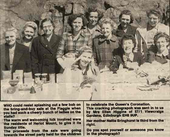 Ladies from Heriot Mount hold a jumblke sale to raise funds for the Street Party to celebrate the Coronation of the Queen in 1953.