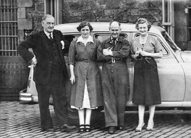 Workers from McDonald & Muir Bond, beside where Britannia Spice Restaurant now stands at the entrance to Leith Docks