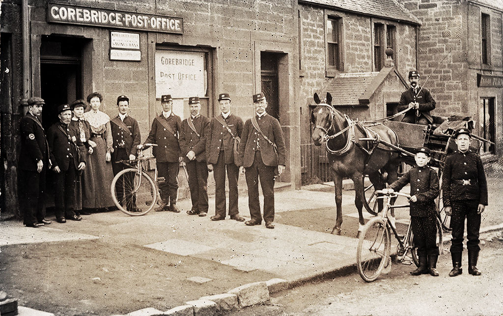 Post Office Worker and Vehicles   -  Gorebridge Post Office, early-1900s