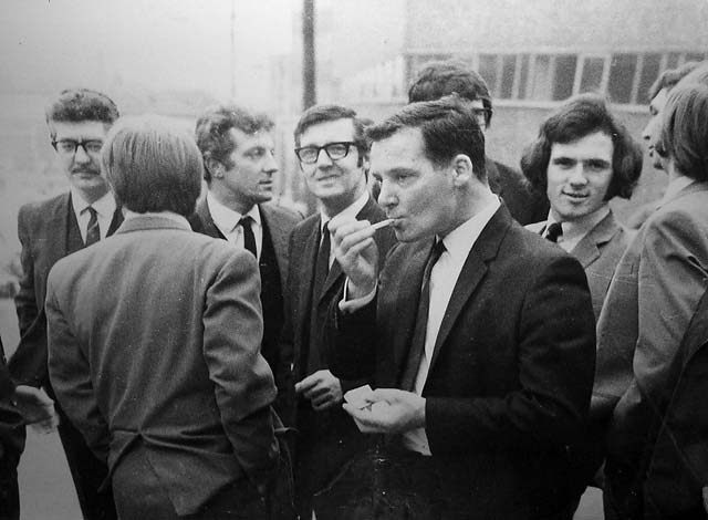 United Wire Works Engineers Social Club  -  Engineers gathering around 1973 for their annual outing to Newcastle.  This photo was  probably taken outside the United Wire Works gates at West Granton Road 