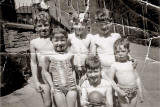 A group of six children on the 'Low Road' at Upper Viewcraig, Dumbiedykes, Edinburgh