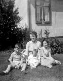 The Welsh famly outside their prefab at 23 West Pilton Path  -   photo probably taken in summer 1961