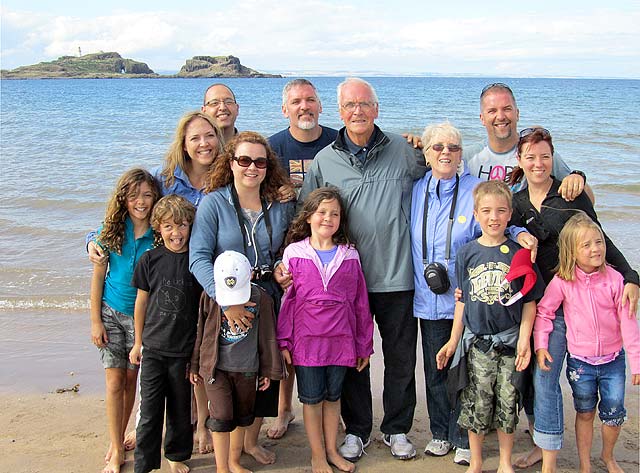 Jeanette Boon and her family on Yellowcraigs Beach, North Berwick, East Lothian, Scotland  -  July 2010