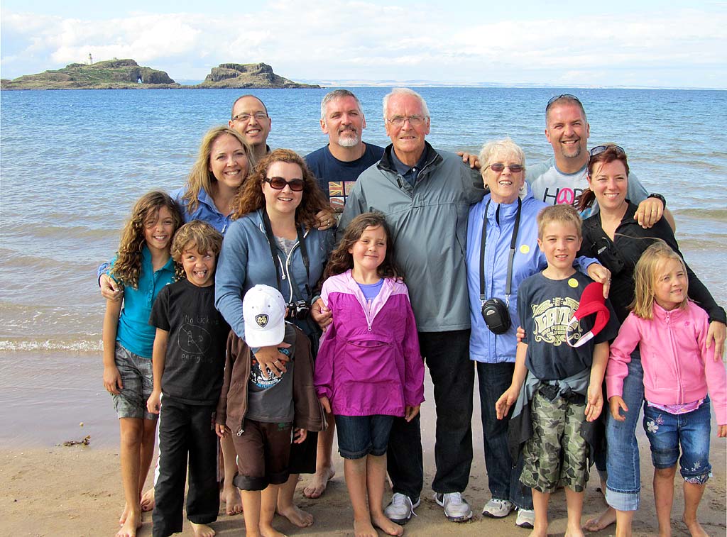 Jeanette Boon and her family on Yellowcraigs Beach, North Berwick, East Lothian, Scotland  -  July 2010