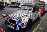 Citroen 2CVs in the centre of Kelso in the Scottish Borders  -  during the World 2CV Meeting held at Kelso, July 2005