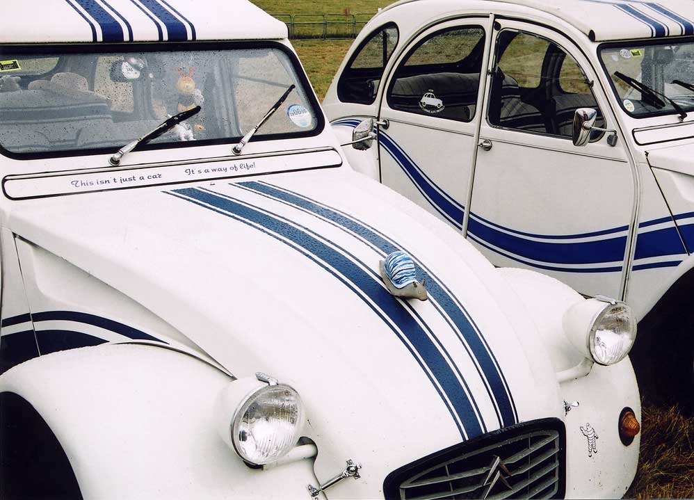 Citroen 2CV cars  in the grounds of Floors Castle,  Kelso, in the Scottish Borders  -  during the World 2CV Meeting held at Kelso, July 2005  -  Large Photo