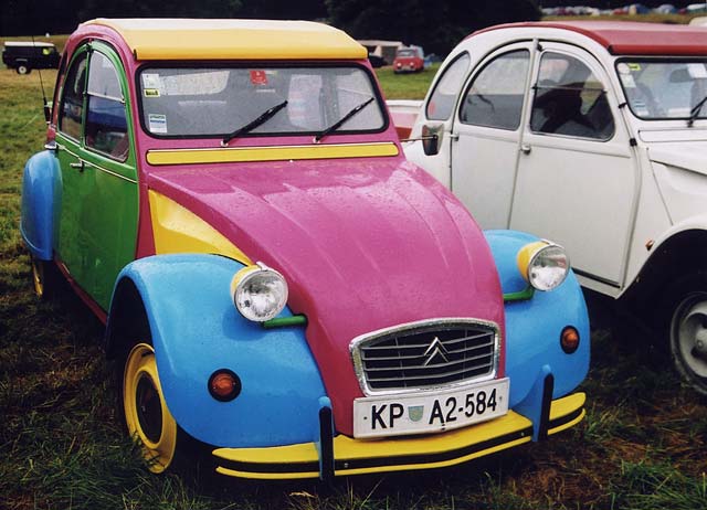 Citroen 2CV cars in the grounds of Floors Castle,  Kelso, in the Scottish Borders  -  during the World 2CV Meeting held at Kelso, July 2005