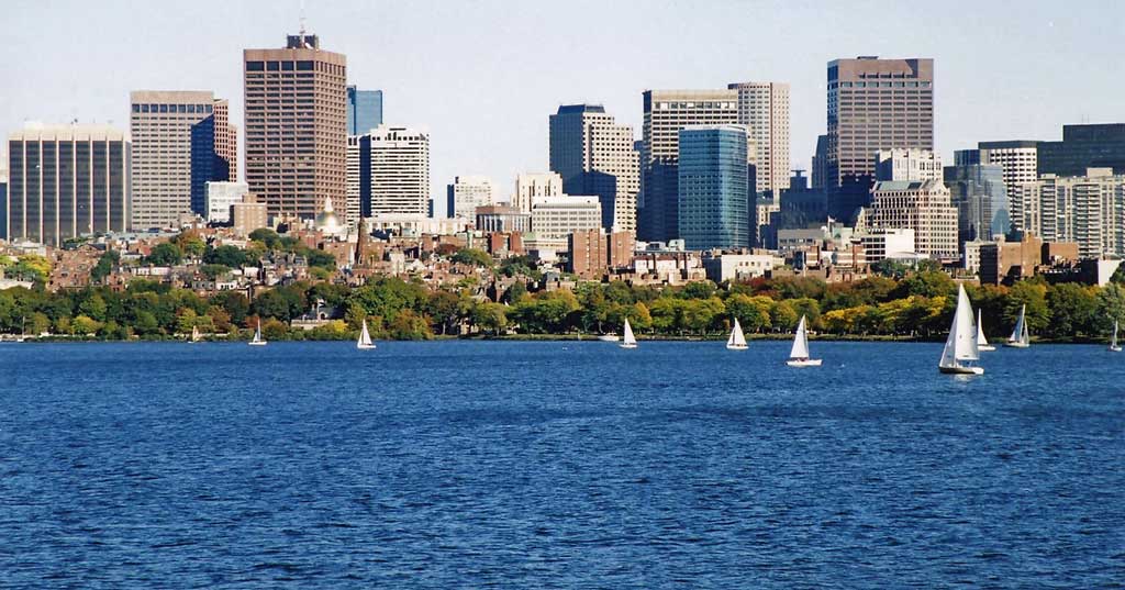 Boston  -  Government Center and Financial District from Massachusetts Avenue Bridge